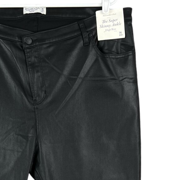 Abercrombie & Fitch Criss-Cross Super Skinny Ankle Coated Black Jeans 36/22R NWT - Picture 5 of 15